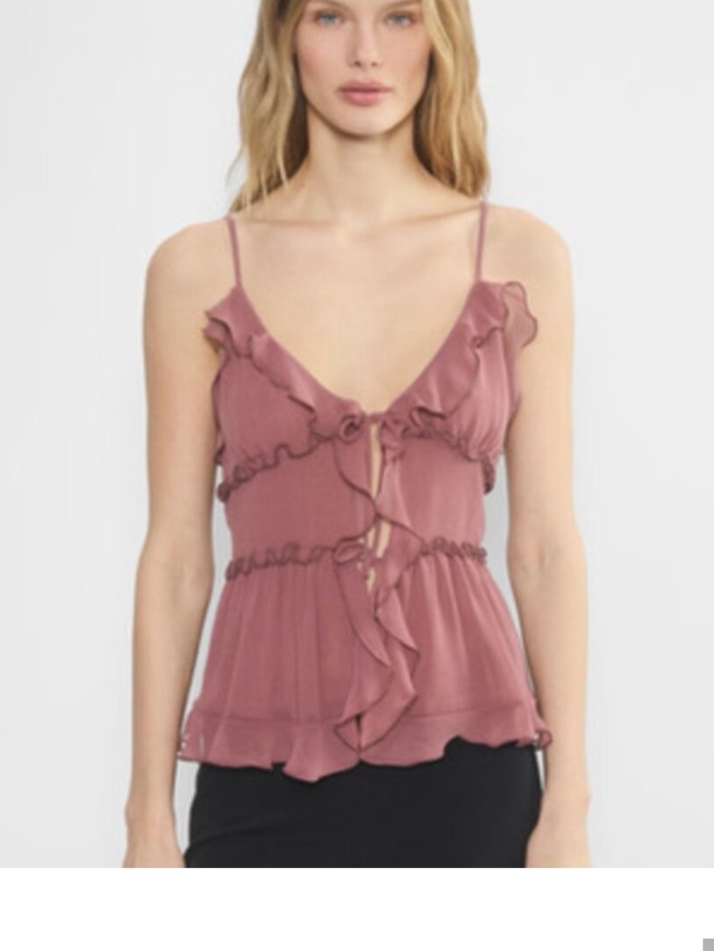 Aritzia Amore Ruffle Tie-Front Camisole - Dusty Rose